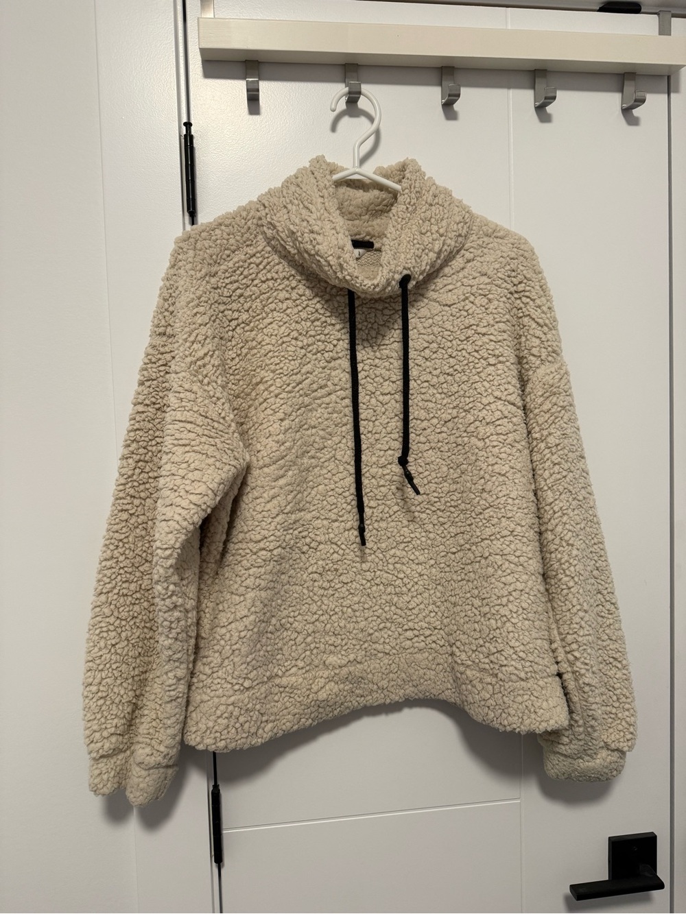 Cozy Cream Sherpa Pullover with Black Drawstrings